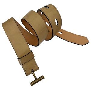 Reed Krakoff Unisex Leather Belt Beige Tan Size 85 Fits 29” - 37” Unusual Buckle